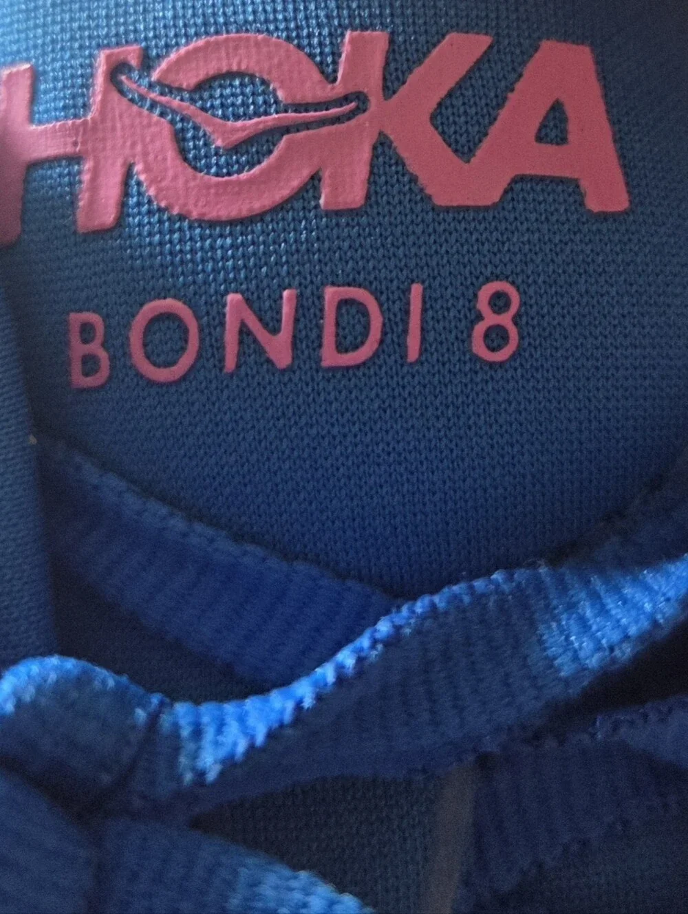 Hoka One One Bondi 8 Shoes Womens 9B Blue Pink Cushioned Road Running Sneakers